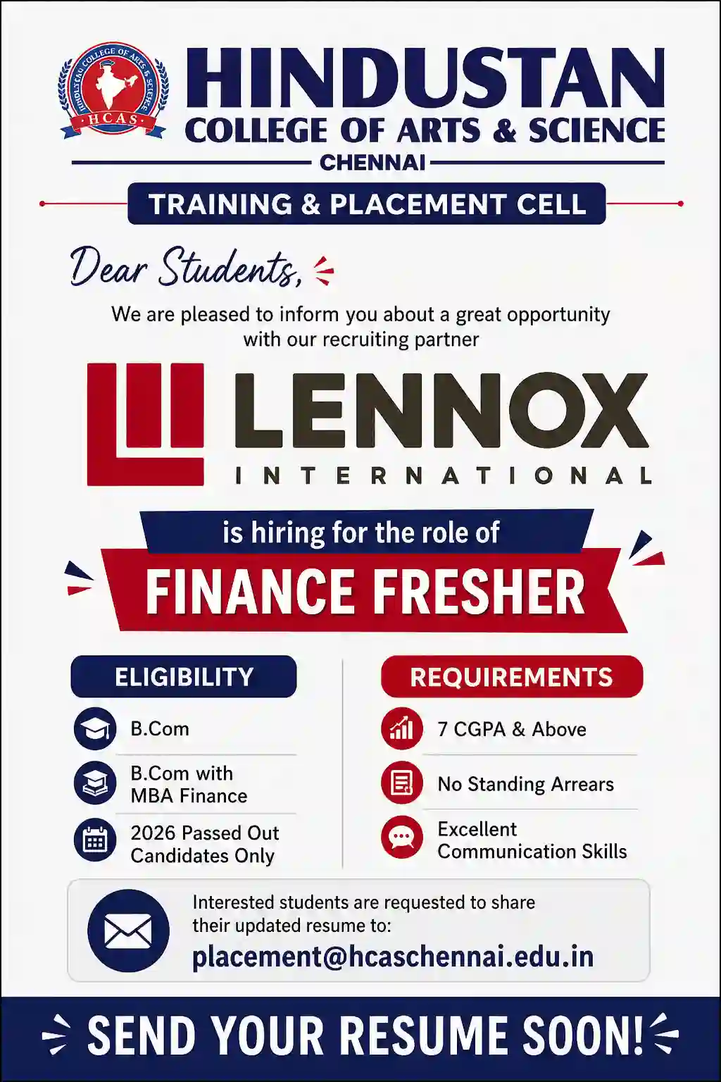 Lennox International -Finance Fresher Hiring
