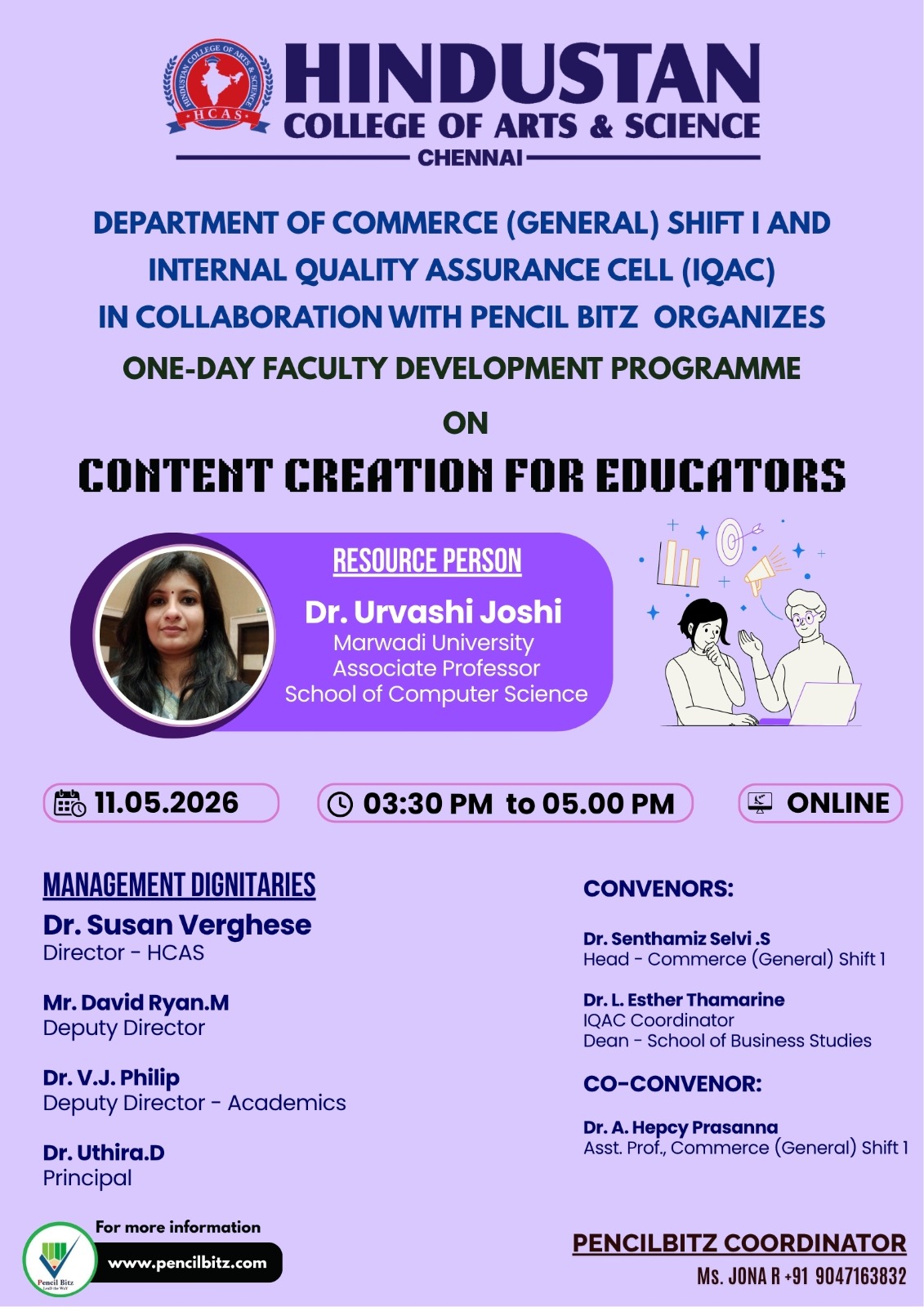 One day faculty development programme on content creation for educators on 11th may 2026.