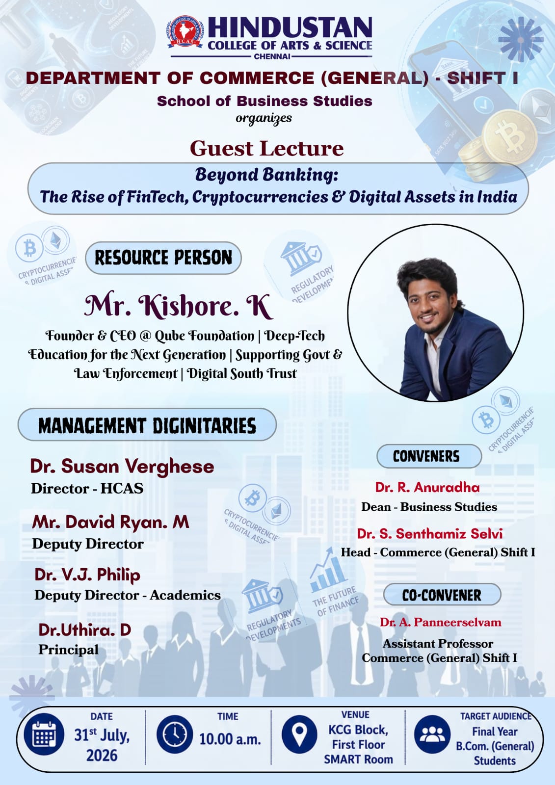 Guest lecture on Beyond banking by Mr.Kishore.K on 31st july 2026