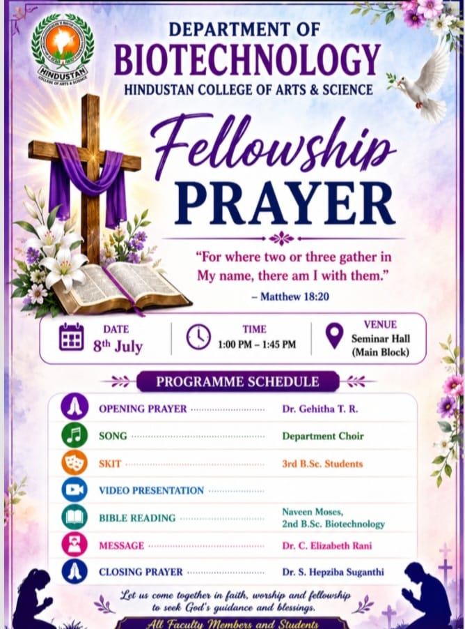 Department of biotechnology fellowship prayer on 8th July 2026