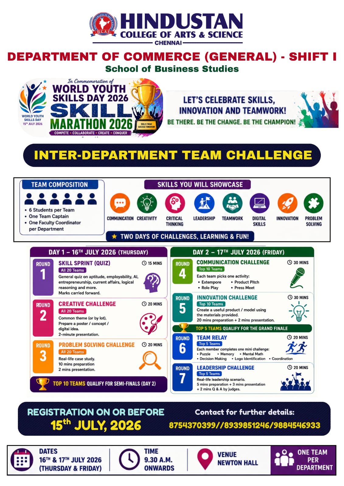 Skill marathon 2026 inter department team challenge on 16th July 2026