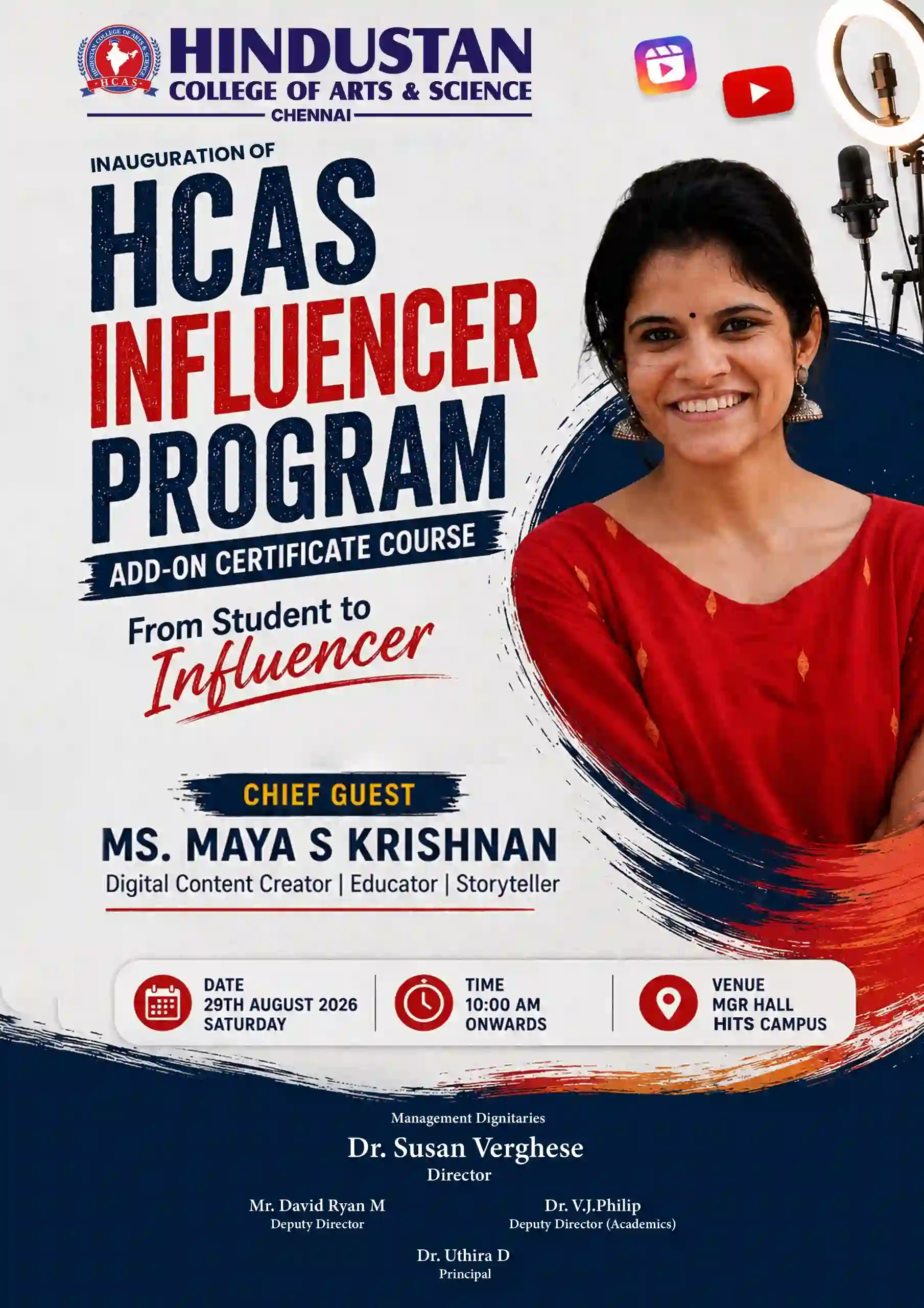 HCAS Influencer Program, with Ms. Maya S Krishnan on 29th August 2026