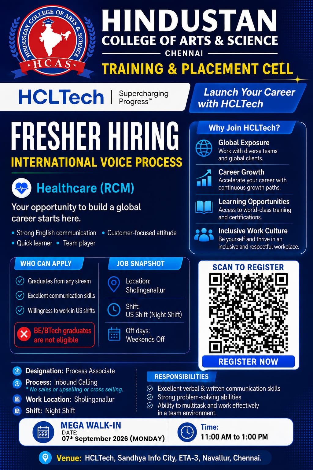 HCLTech Mega Walk-In Recruitment Drive on 07 September 2026
